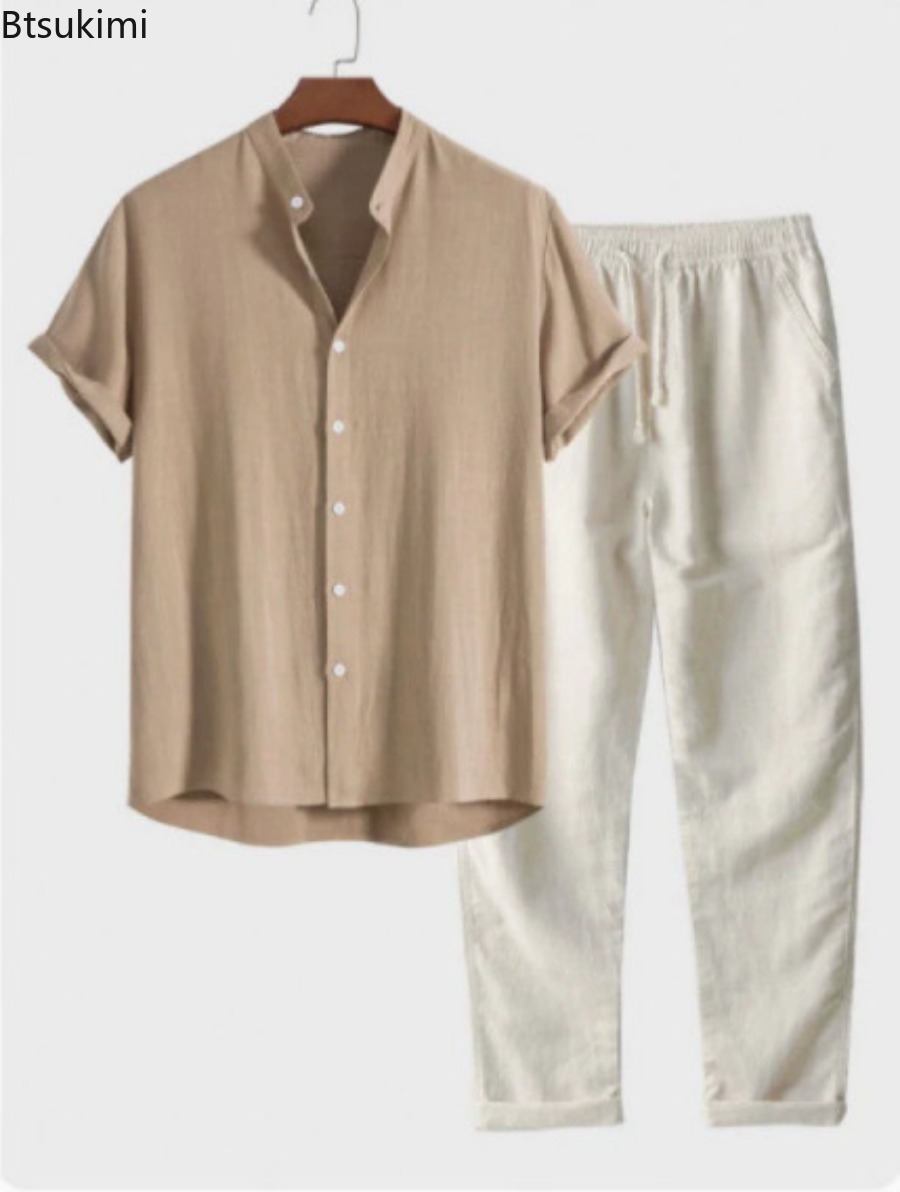 Мужской модный однотонный пляж – обзор и цена Linen Shirt Breathable