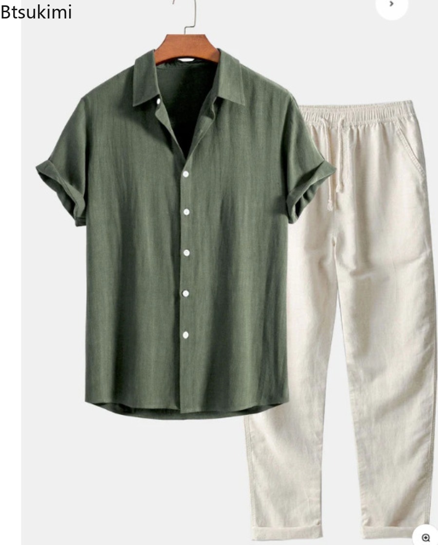 Мужской модный однотонный пляж – обзор и цена Linen Shirt Breathable